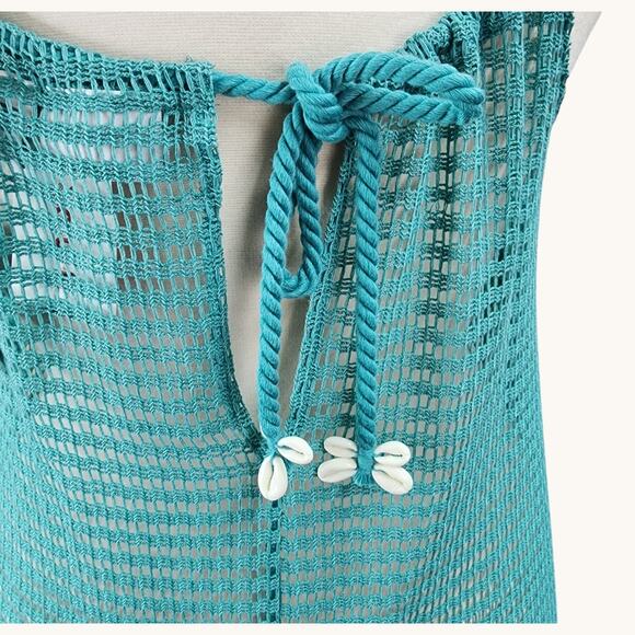 NWT Haute Hippie Women’s L Aqua Crochet Halter Maxi Dress Boho Swimsuit Cover Up - Picture 8 of 10